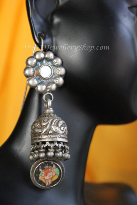 Buy online hand crafted silver Ganesha jhumka for women