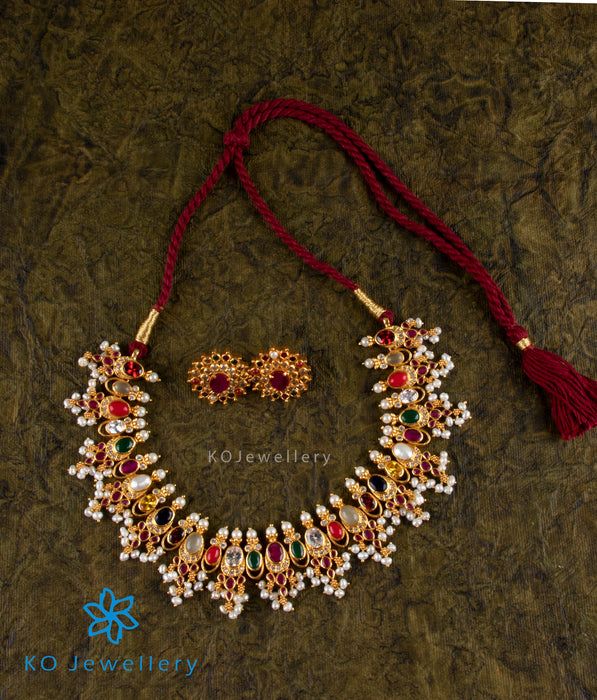 The Vishesh Silver Navratna Necklace