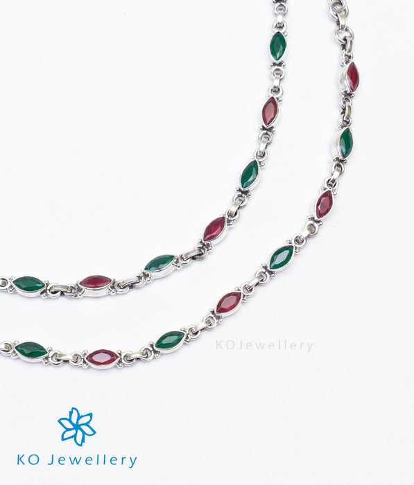 The Varna Silver Gemstone Anklets (Red/Green)