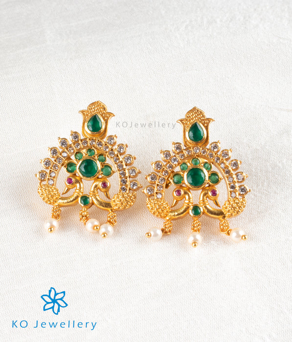 The Shubhi Silver Peacock Earrings (Green)