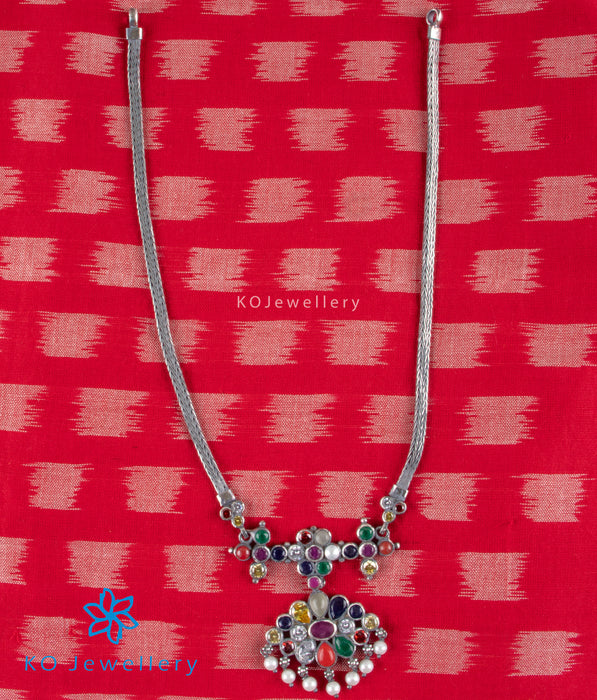 The Mithuna Silver Navratna Necklace (Oxidised)