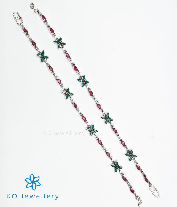 The Kripa Silver Gemstone Anklets (Red/Green)