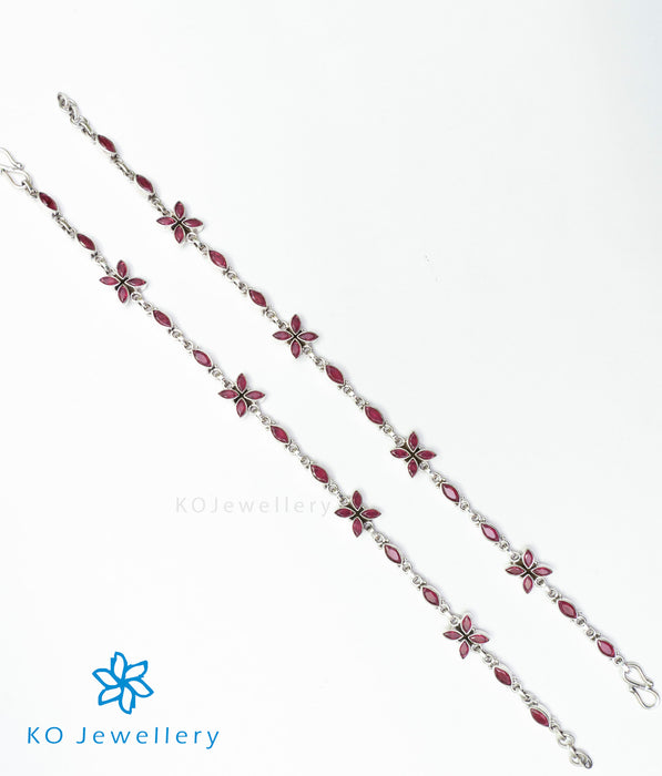The Kripa Silver Gemstone Anklets (Red)