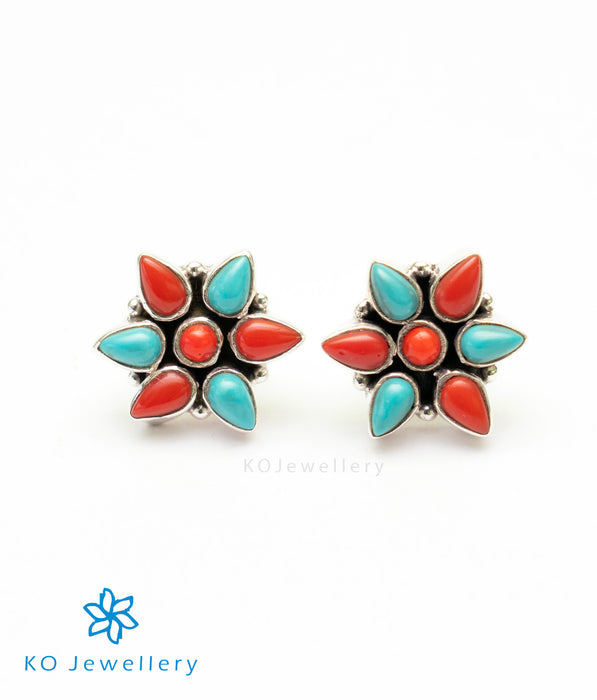 The Smriti Silver Gemstone Earrings (Coral)