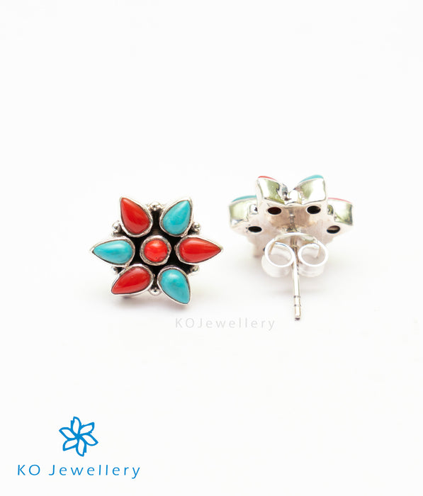 The Smriti Silver Gemstone Earrings (Coral)