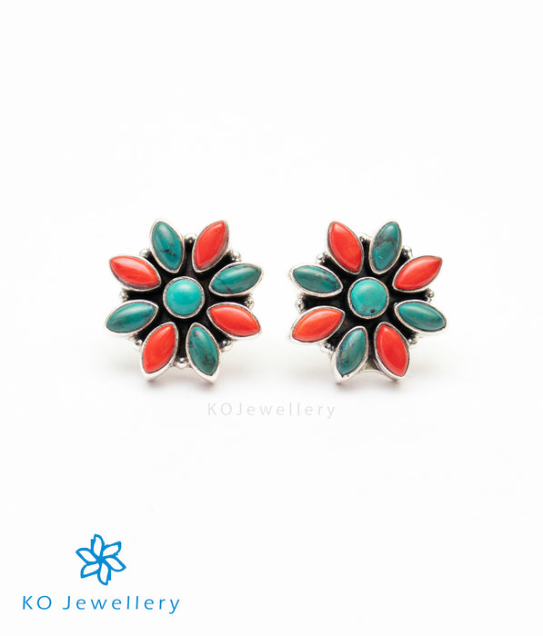The Samad Silver Gemstone Earrings (Coral/Turquoise)