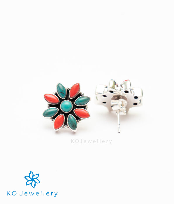 The Samad Silver Gemstone Earrings (Coral/Turquoise)