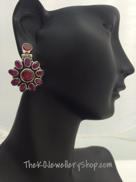 red ruby pure silver earrings sale online