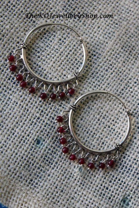 925 silver red stone hoop earrings