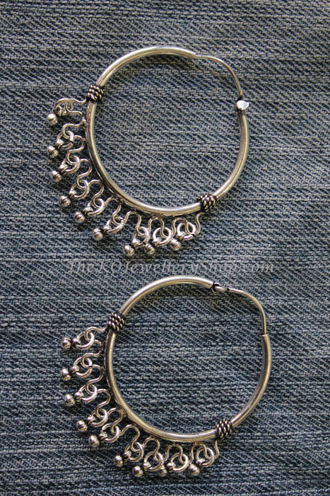 Traditional women silver hoop earrings