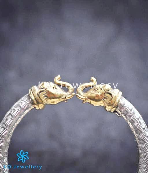 The Gaja Silver Elephant Bracelet (2 Tone/Size 2.4/2.6)