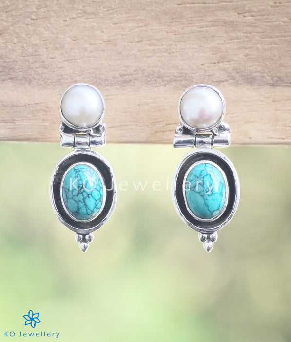 The Sara Silver Gemstone Earrings-Turquoise