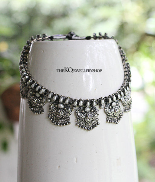 The Simha-Mukha Silver Necklace(Pearl)