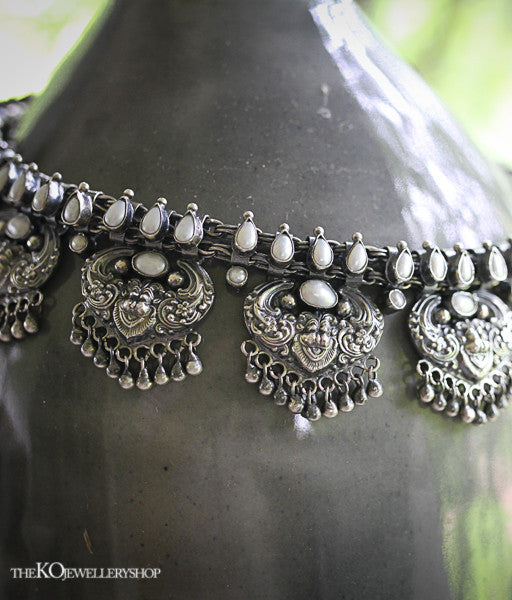 The Simha-Mukha Silver Necklace(Pearl)