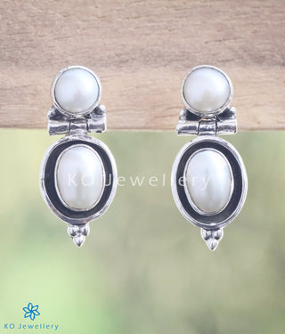 The Sara Silver Gemstone Earrings-Pearl