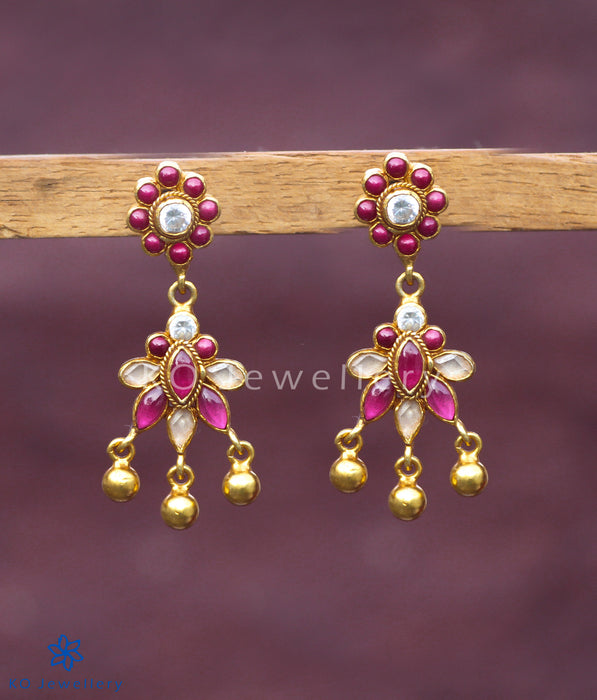 Ornately designed gemstone studded temple jewellery earrings