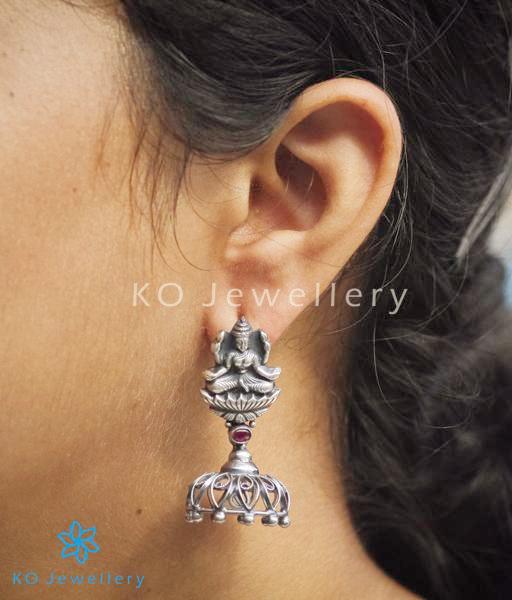 Oxidised silver Goddess Lakshmi jhumkas temple jewellery designs