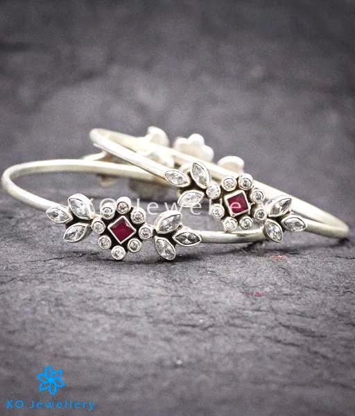 Classic silver bangles with gemstones for regular wear