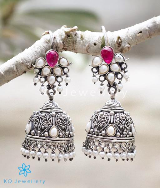Gold Plated Red Stone Dangle Jhumka Earrings – Silvermerc Designs