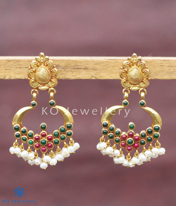 Earrings representing traditional South Indian temple jewellery design