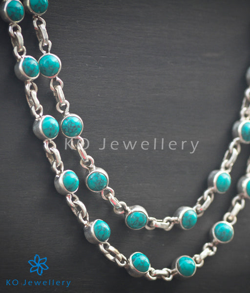 Double chain turquoise and silver necklace for work