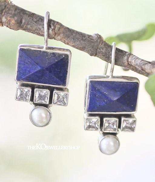 The Ayata Silver Gemstone Earrings(Blue)