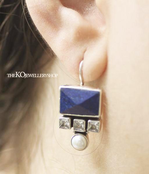 The Ayata Silver Gemstone Earrings(Blue)