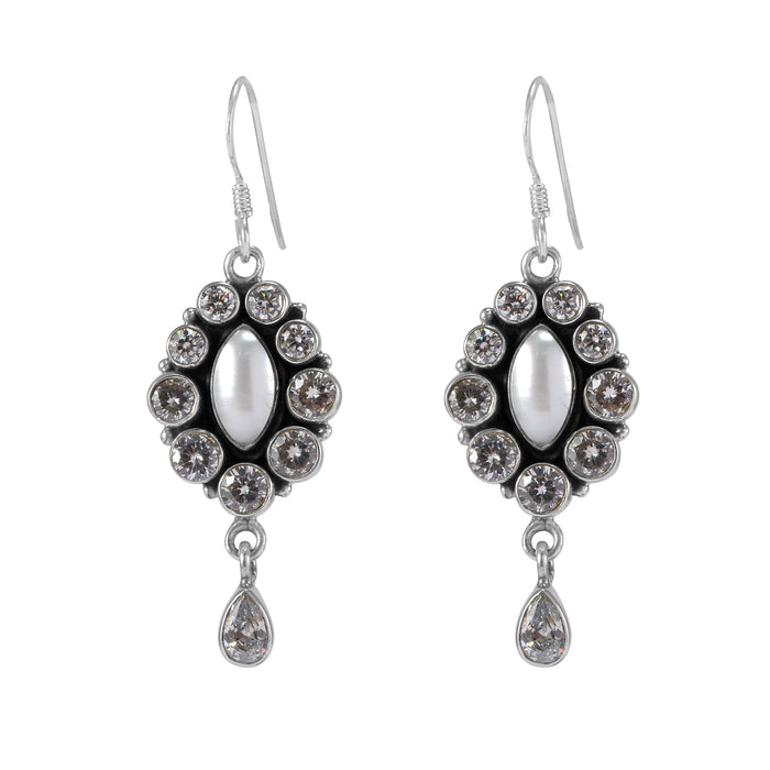 The Riddhima Silver Gemstone Earrings (Pearl/White)