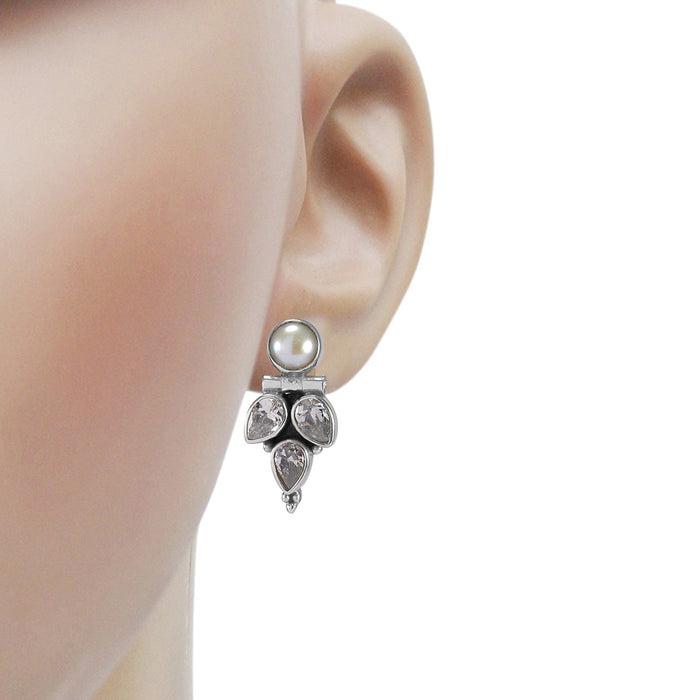 The Snigdha Silver Gemstone Earrings (White)