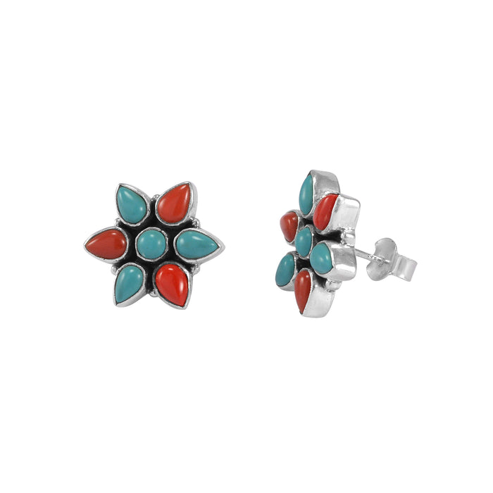 The Smriti Silver Gemstone Earrings (Turquoise/Coral)