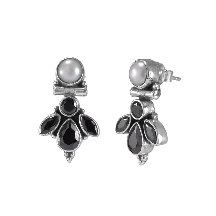 The Divya Silver Gemstone Earrings (Black)