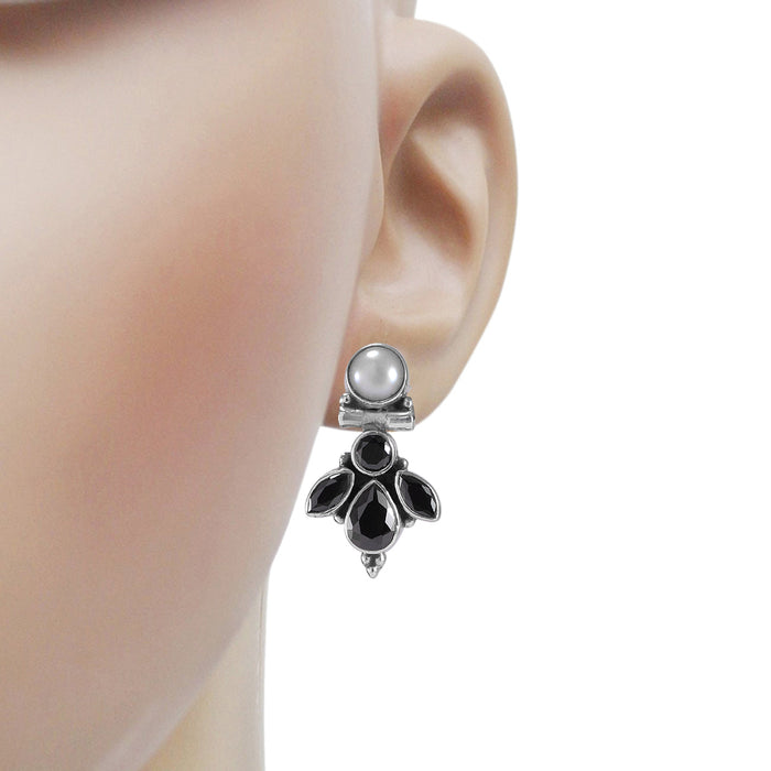 The Divya Silver Gemstone Earrings (Black)
