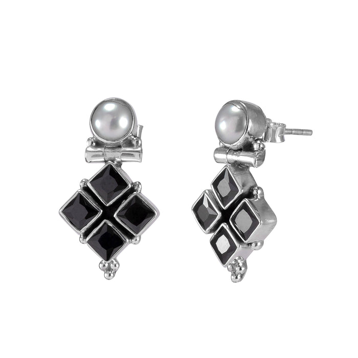 The Misha Silver Gemstone Earrings (Black)