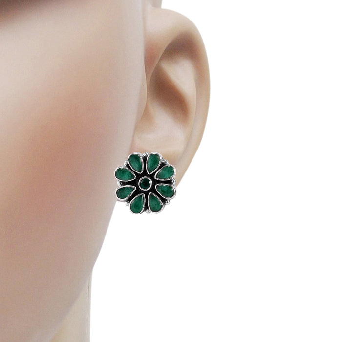 The Adit Silver Gemstone Earrings (Green)