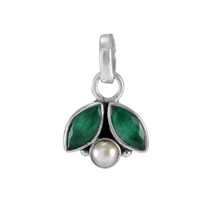 The Shyna Silver Gemstone Pendant Set(Green)