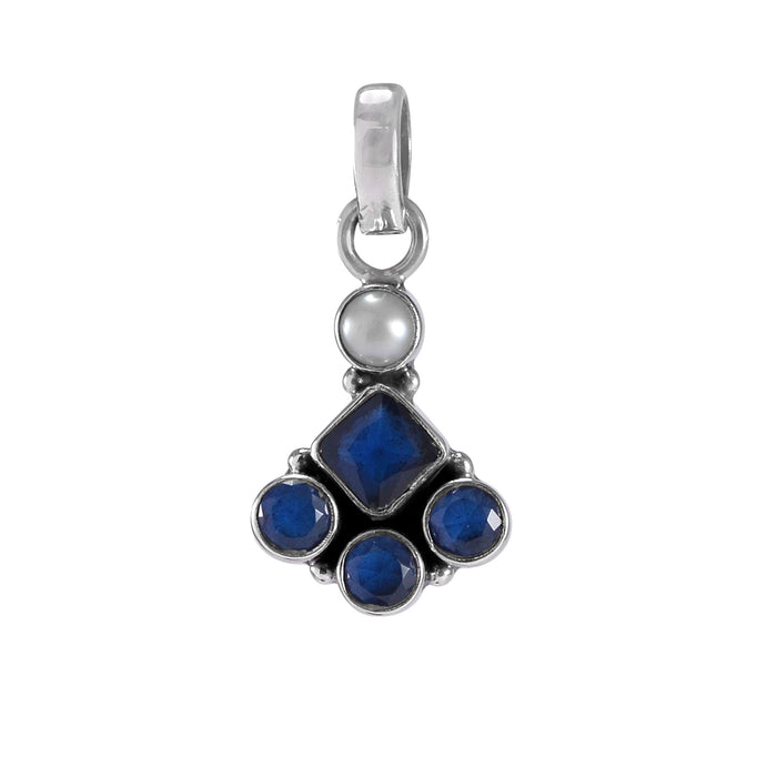The Megh Silver Gemstone Pendant Set(Blue)