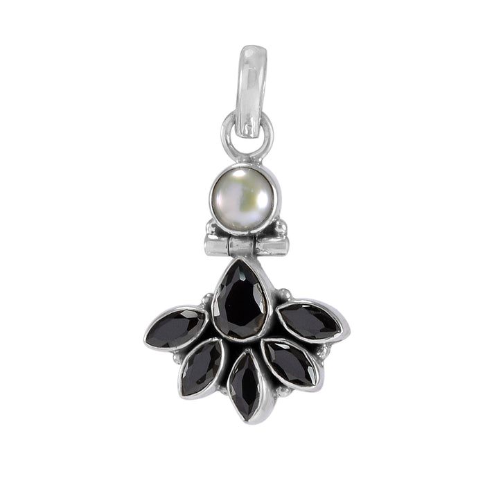 The Prerna Silver Gemstone Pendant Set(Black)