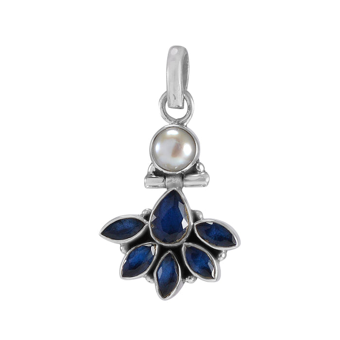 The Prerna Silver Gemstone Pendant Set(Blue)