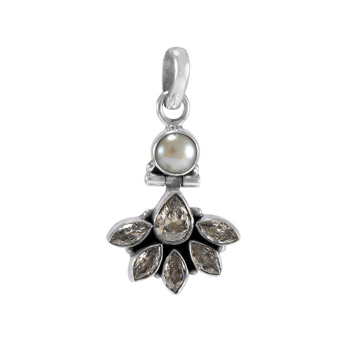 The Prerna Silver Gemstone Pendant Set(White)