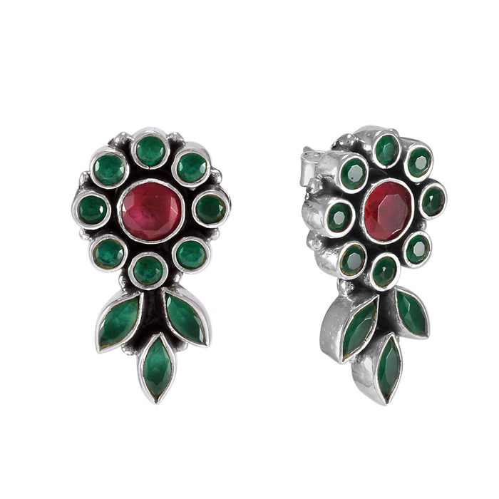 The Pritha Silver Gemstone Earrings (Red/Green)