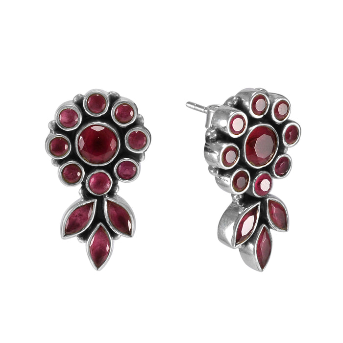 The Pritha Silver Gemstone Earrings (Red)