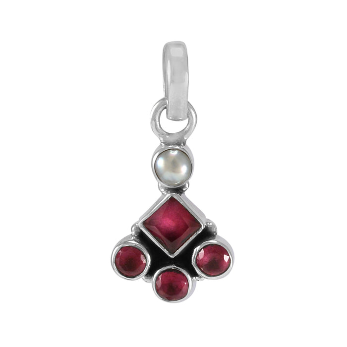 The Megh Silver Gemstone Pendant Set (Red)