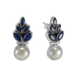 The Mridula Silver Gemstone Earrings (Dark Blue)