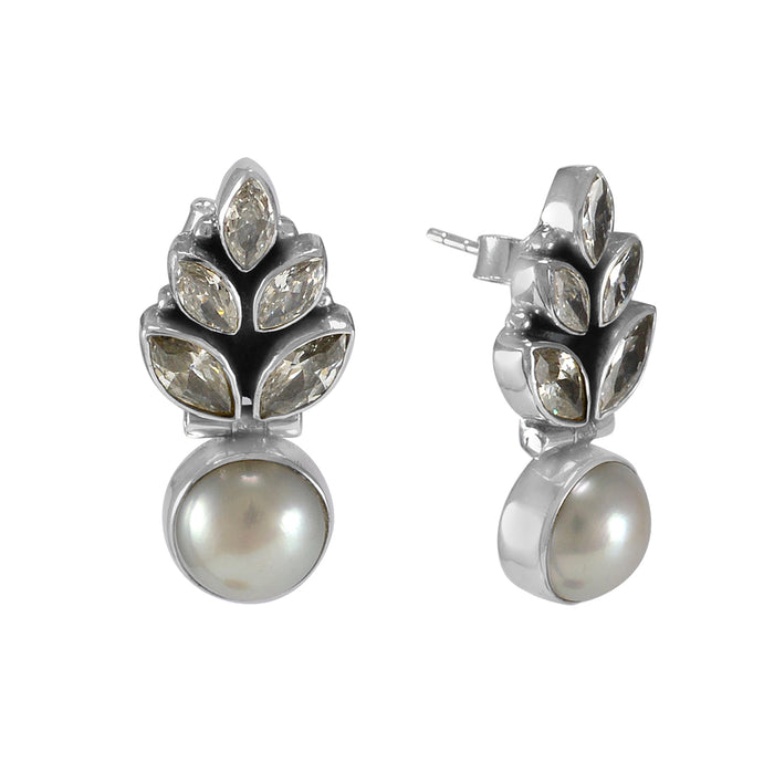 The Mridula Silver Gemstone Earrings (White)