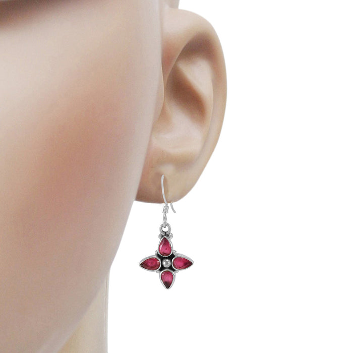 The Dyut Silver Gemstone Earrings (Red)