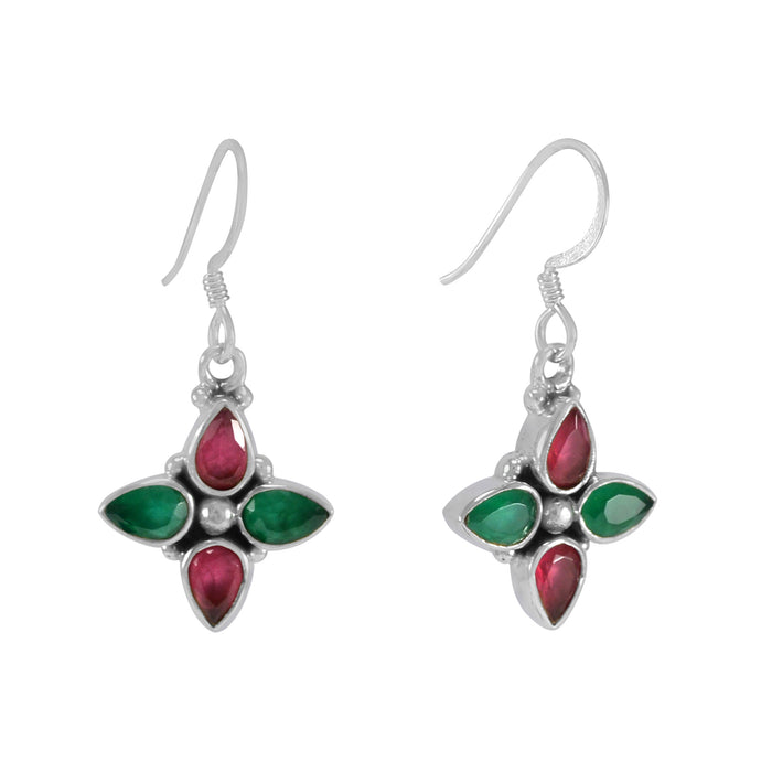 The Dyut Silver Gemstone Earrings (Red/Green)