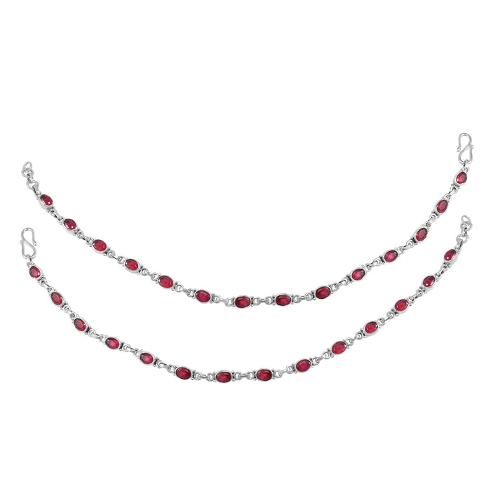 The Dyut Silver Gemstone Anklets(Red/Green) - Buy Silver Jewellery ...