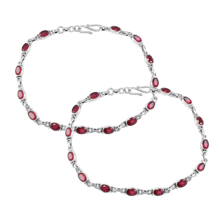 The Dyut Silver Gemstone Anklets (Red)