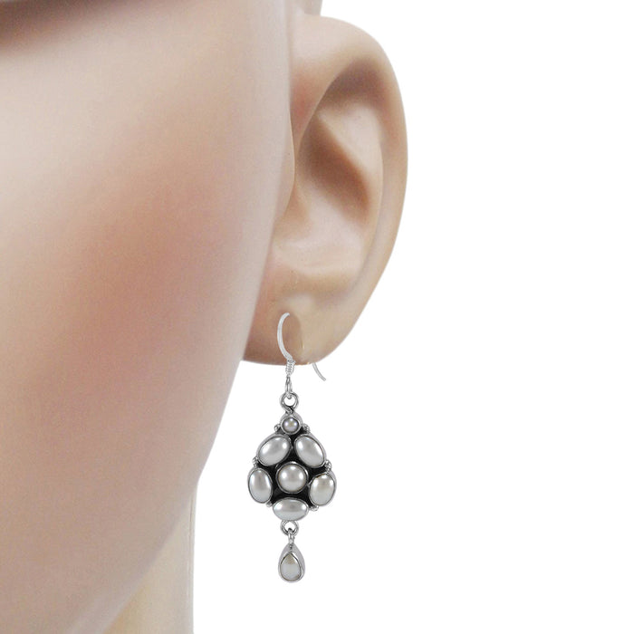 The Swar Silver Gemstone Earrings (Red/Pearl)