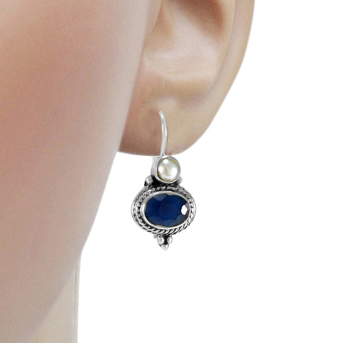 The Aruna Silver Gemstone Earrings (Blue) — KO Jewellery